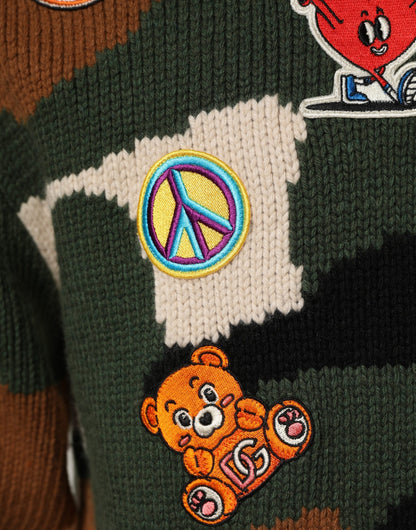 Dolce & Gabbana Men's Crew Neck Cashmere Viscose Nylon & Virgin Wool Sweatshirt - Multicolor Camouflage