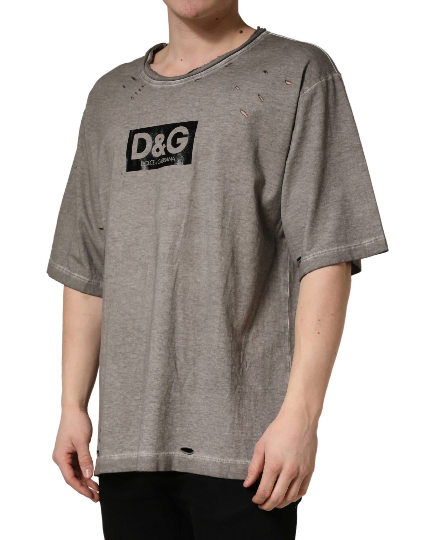 Dolce & Gabbana Gray DG Logo Print Cotton Round Neck T-shirt