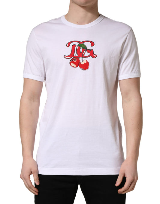 Dolce & Gabbana White DG Cherries Cotton Crew Neck  T-shirt