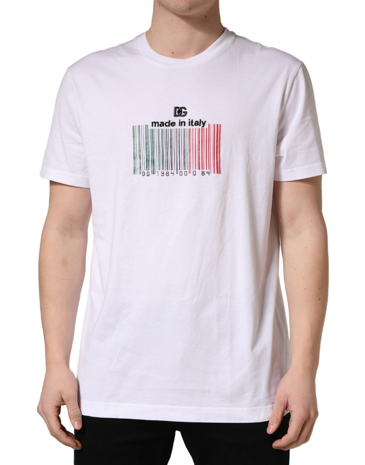 Dolce & Gabbana Men's Regular Fit Short-Sleeve Crew Neck Cotton T-Shirt - White Patterned