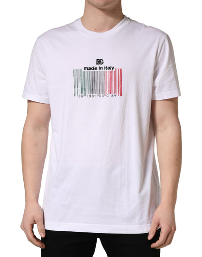 Dolce & Gabbana Men's Regular Fit Short-Sleeve Crew Neck Cotton T-Shirt - White Patterned