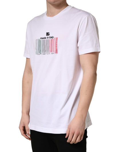 Dolce & Gabbana Men's Regular Fit Short-Sleeve Crew Neck Cotton T-Shirt - White Patterned