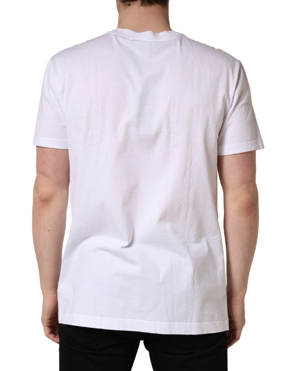 Dolce & Gabbana Men's Regular Fit Short-Sleeve Crew Neck Cotton T-Shirt - White Patterned
