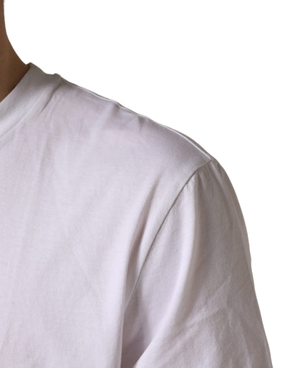 Dolce & Gabbana Men's Regular Fit Short-Sleeve Crew Neck Cotton T-Shirt - White Patterned