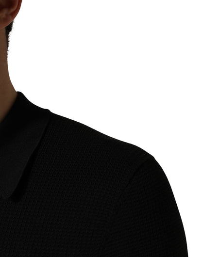 Dolce & Gabbana Black Heraldic Crest Patch Silk Polo T-shirt