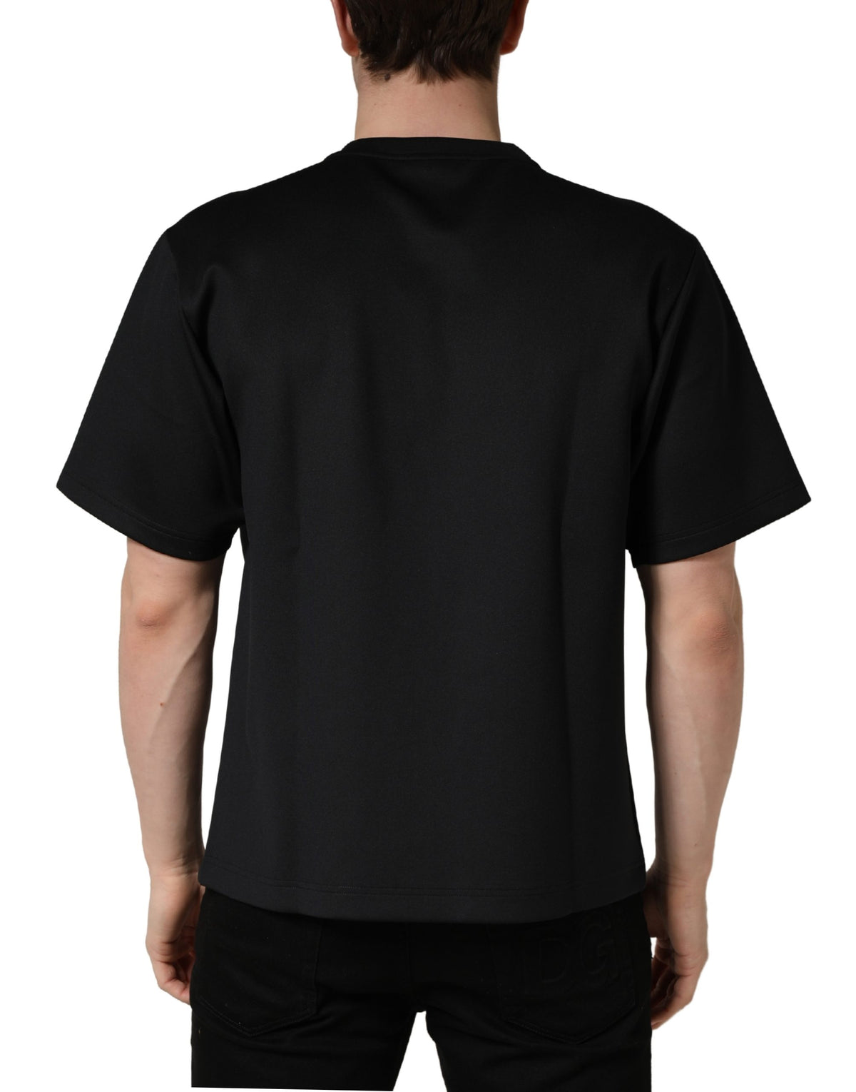 Dolce & Gabbana Men's Regular Fit Short-Sleeve Crew Neck Stretch Polyester T-Shirt - Black Patterned