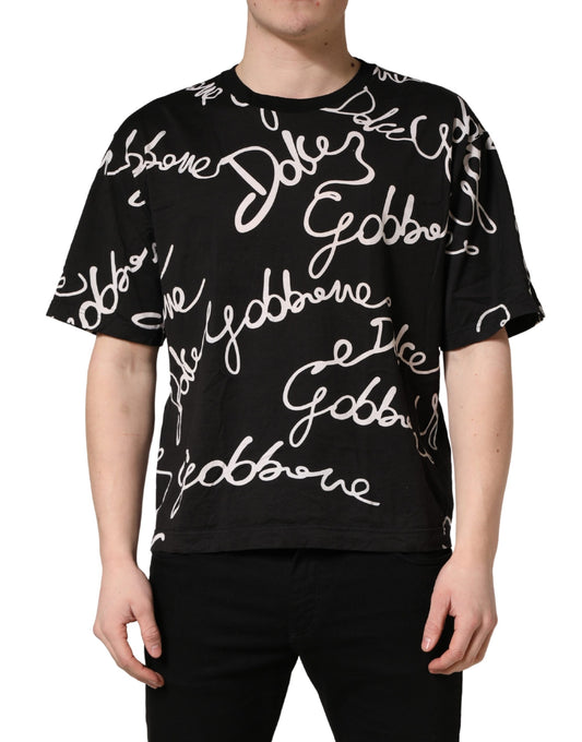 Dolce & Gabbana Black Script Logo Print Men Crew Neck T-shirt