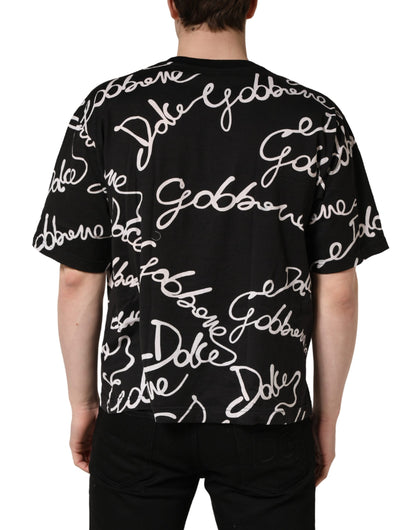 Dolce & Gabbana Black Script Logo Print Men Crew Neck T-shirt