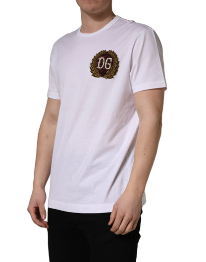 Dolce & Gabbana White DG Leaf Embroidery Crew Neck  T-shirt