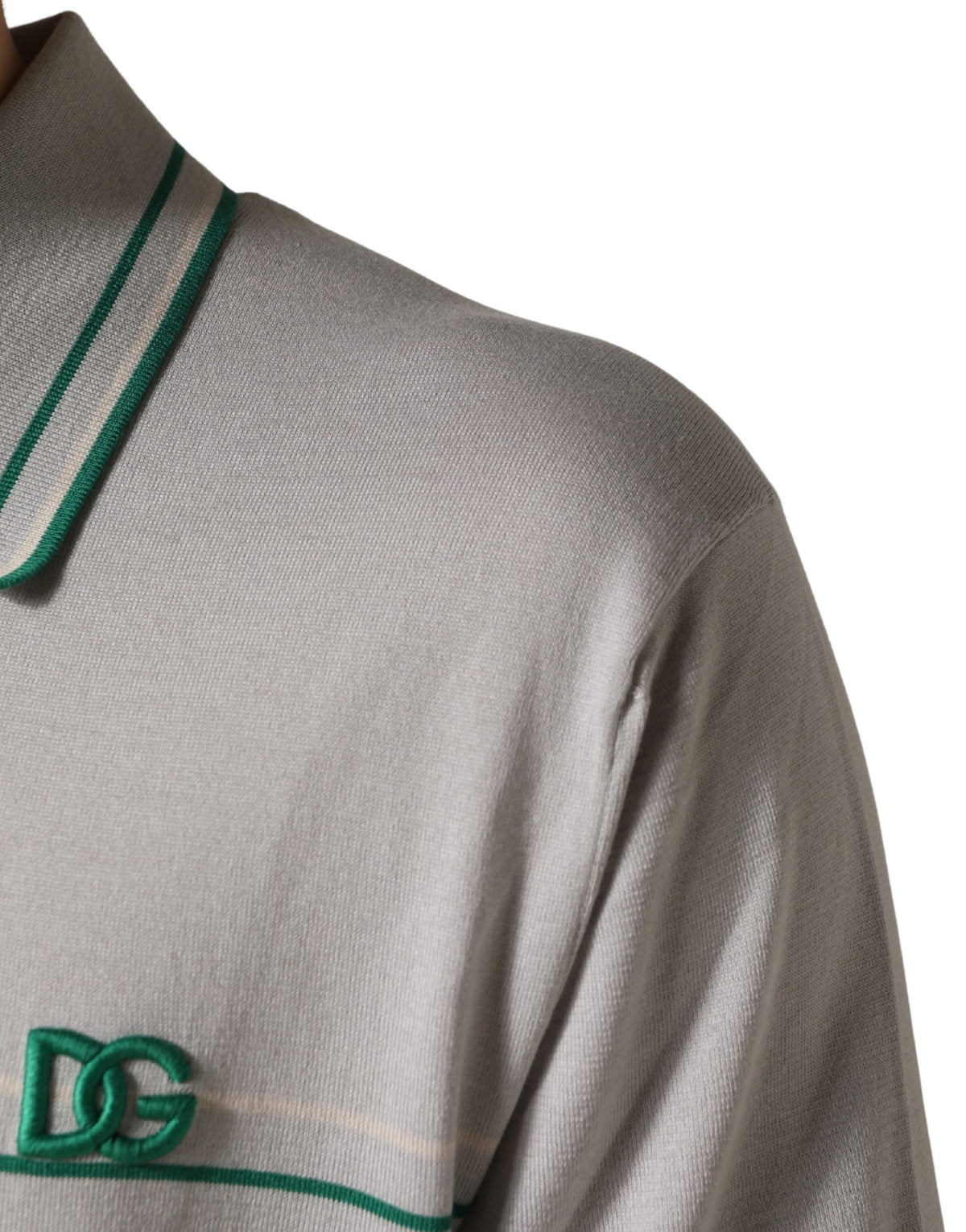 Dolce & Gabbana Men's Regular Fit Short-Sleeve Cotton & Silk Polo Shirt - Gray Green Patterned Striped