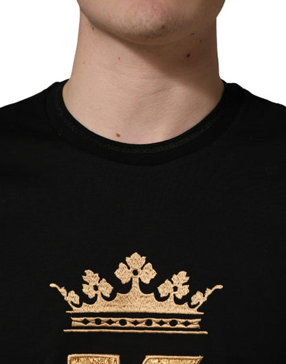 Dolce & Gabbana Black King Patch Cotton Men CrewNeck T-shirt