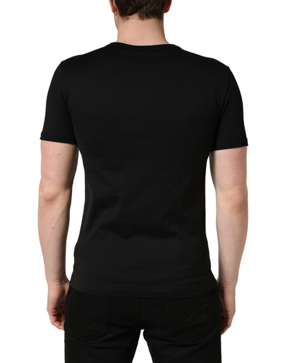 Dolce & Gabbana Black Crown Embroidery Men Crew Neck  T-shirt