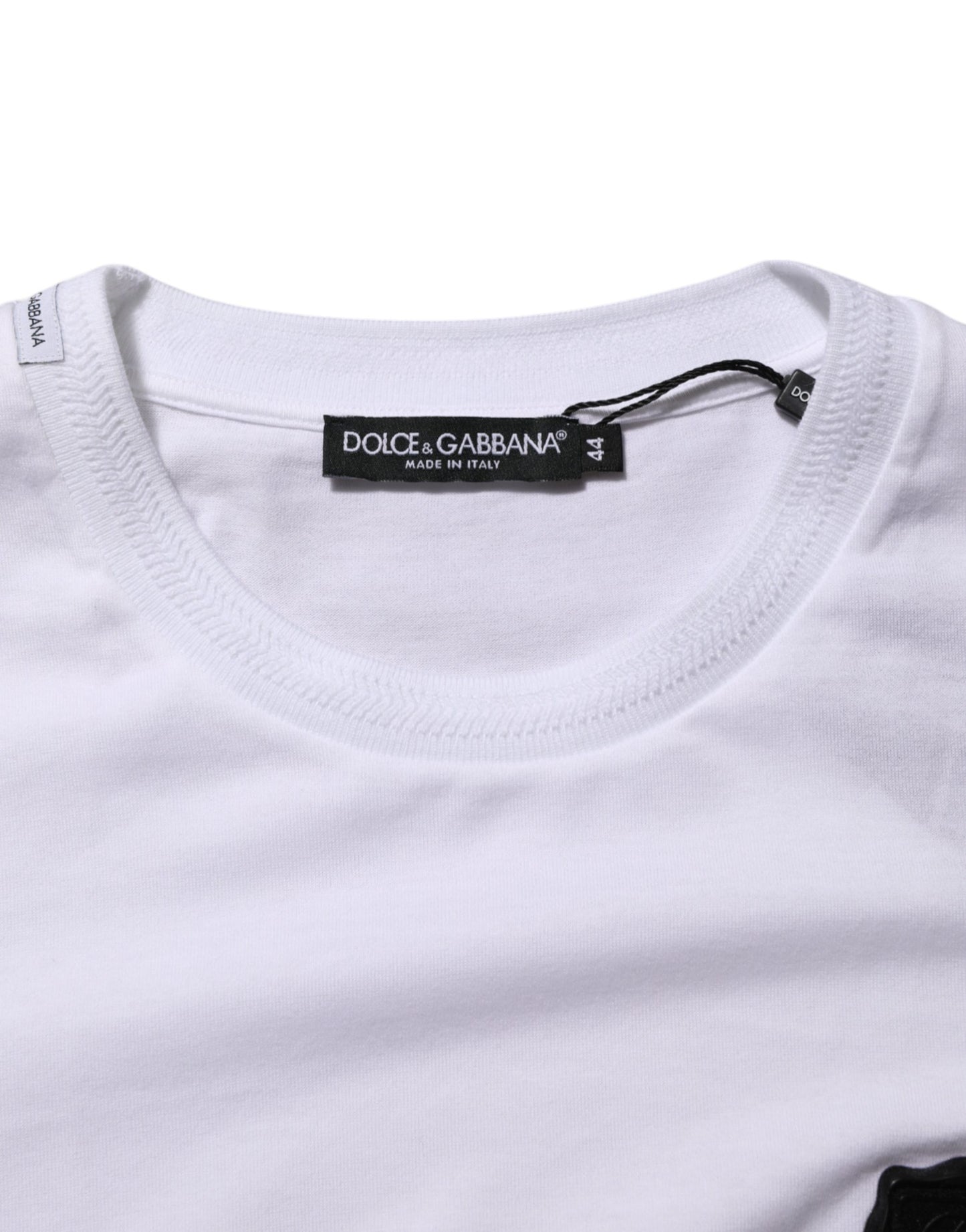 Dolce & Gabbana White Logo Patch Cotton Crew Neck T-shirt
