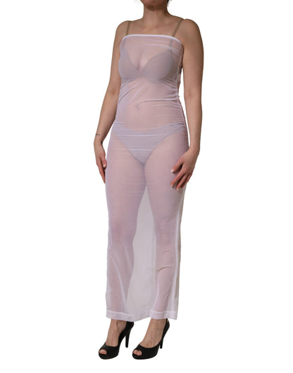 Dolce & Gabbana Women's Sheath Stretch Nylon & Calf Leather Maxi Long Dress - White