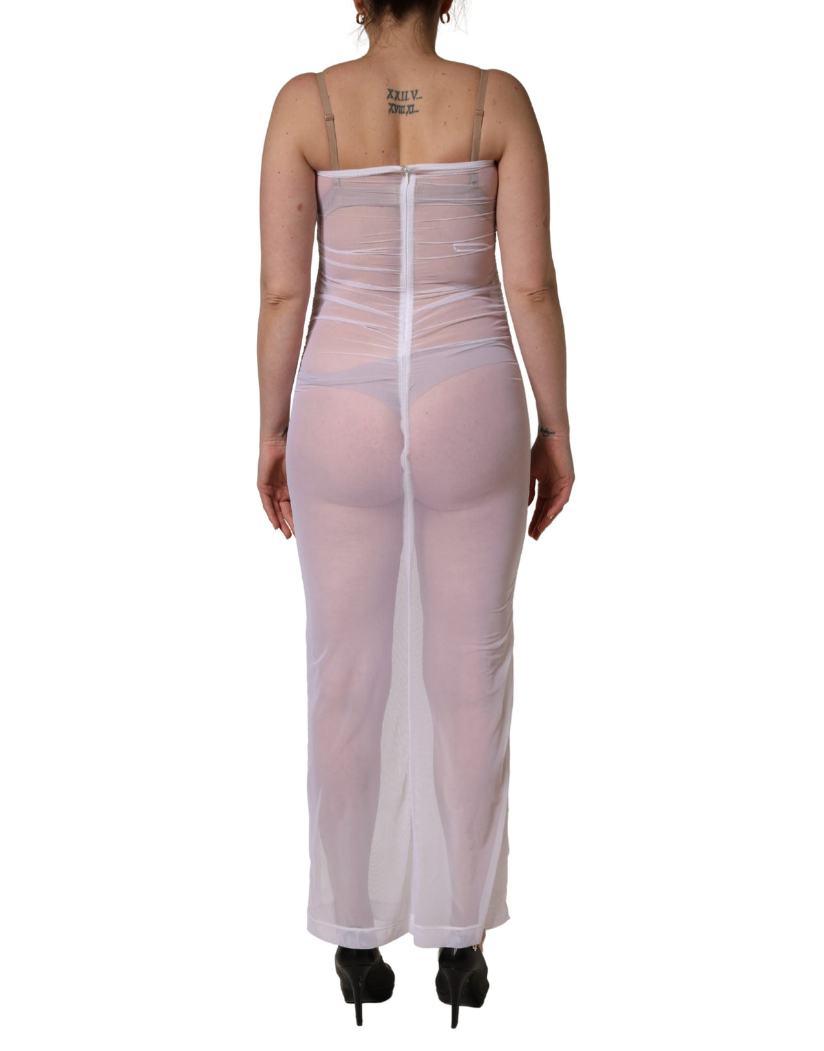 Dolce & Gabbana Women's Sheath Stretch Nylon & Calf Leather Maxi Long Dress - White