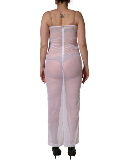Dolce & Gabbana Women's Sheath Stretch Nylon & Calf Leather Maxi Long Dress - White