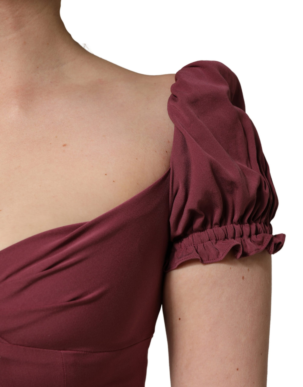 Dolce & Gabbana Women's Sheath Cocktail Short-Sleeve Sweetheart Neck Calf Leather & Silk Midi Dress - Brown Maroon