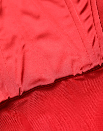 Dolce & Gabbana Women's Sheath Halter Corset Bustier Cocktail Sleeveless Neck Calf Leather Nylon Silk & Acetate Maxi Long Dress - Red