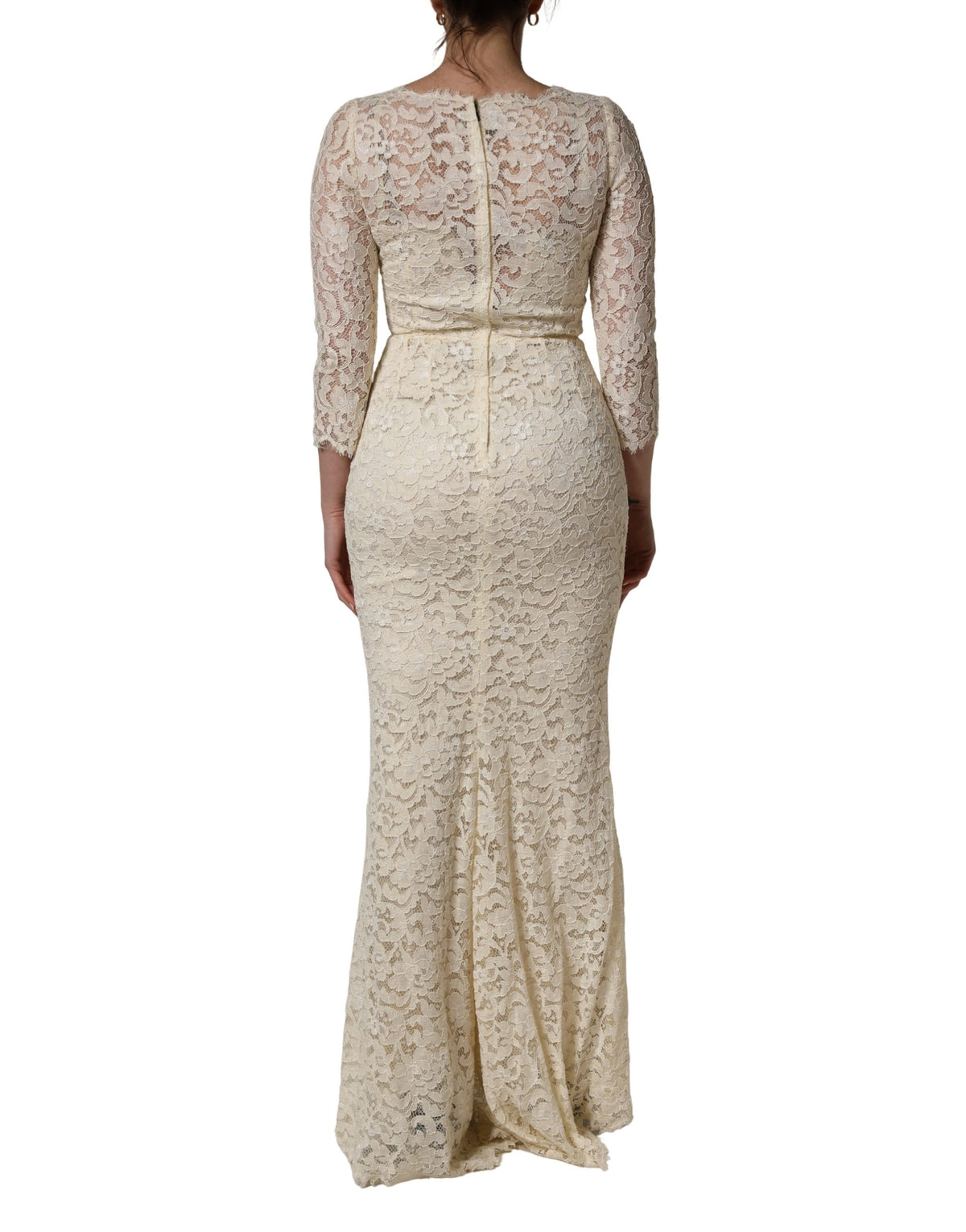 Dolce & Gabbana Women's Sheath Cocktail Long-Sleeve Cotton Nylon Silk & Calf Leather Maxi Long Dress - White Floral