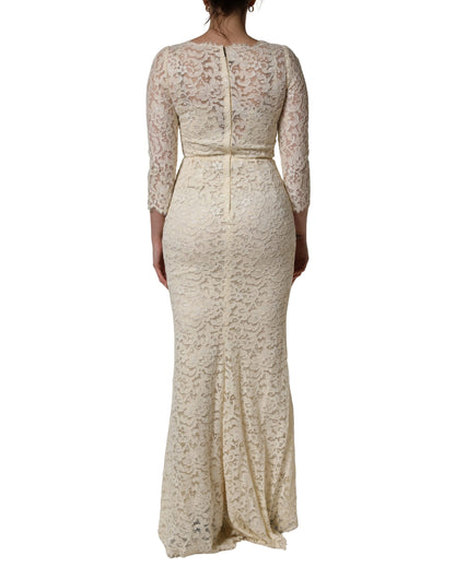 Dolce & Gabbana Women's Sheath Cocktail Long-Sleeve Cotton Nylon Silk & Calf Leather Maxi Long Dress - White Floral