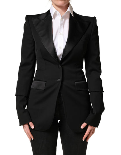 Dolce & Gabbana Women's Single Breasted Virgin Wool Silk Nylon & Elastane Blazer - Black