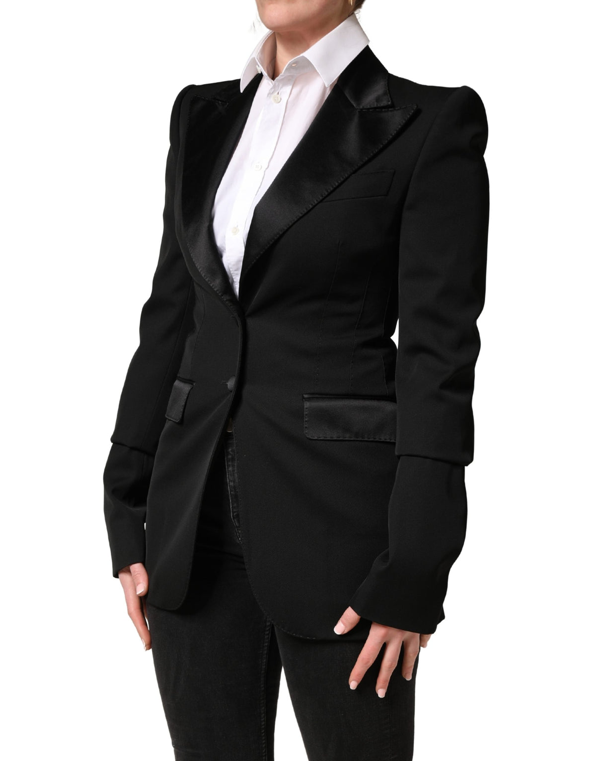 Dolce & Gabbana Women's Single Breasted Virgin Wool Silk Nylon & Elastane Blazer - Black
