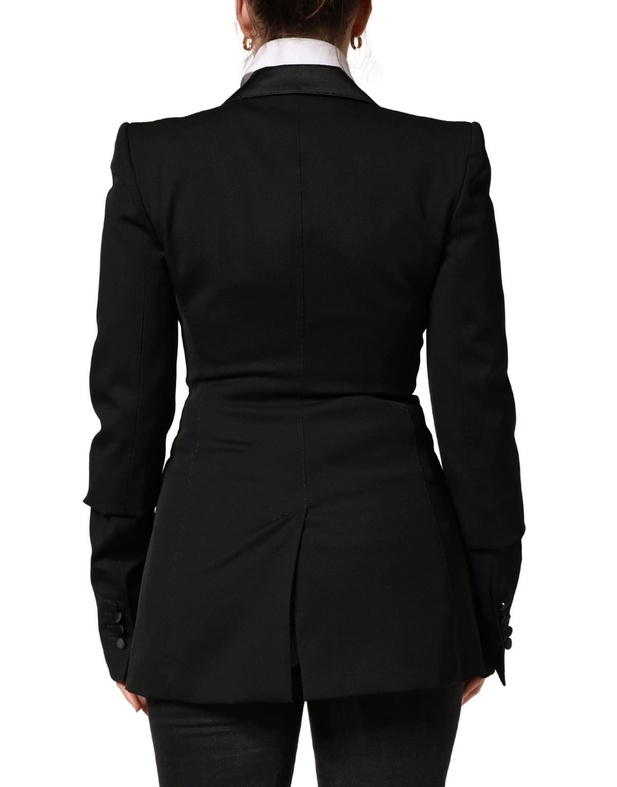 Dolce & Gabbana Women's Single Breasted Virgin Wool Silk Nylon & Elastane Blazer - Black
