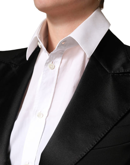 Dolce & Gabbana Women's Single Breasted Virgin Wool Silk Nylon & Elastane Blazer - Black