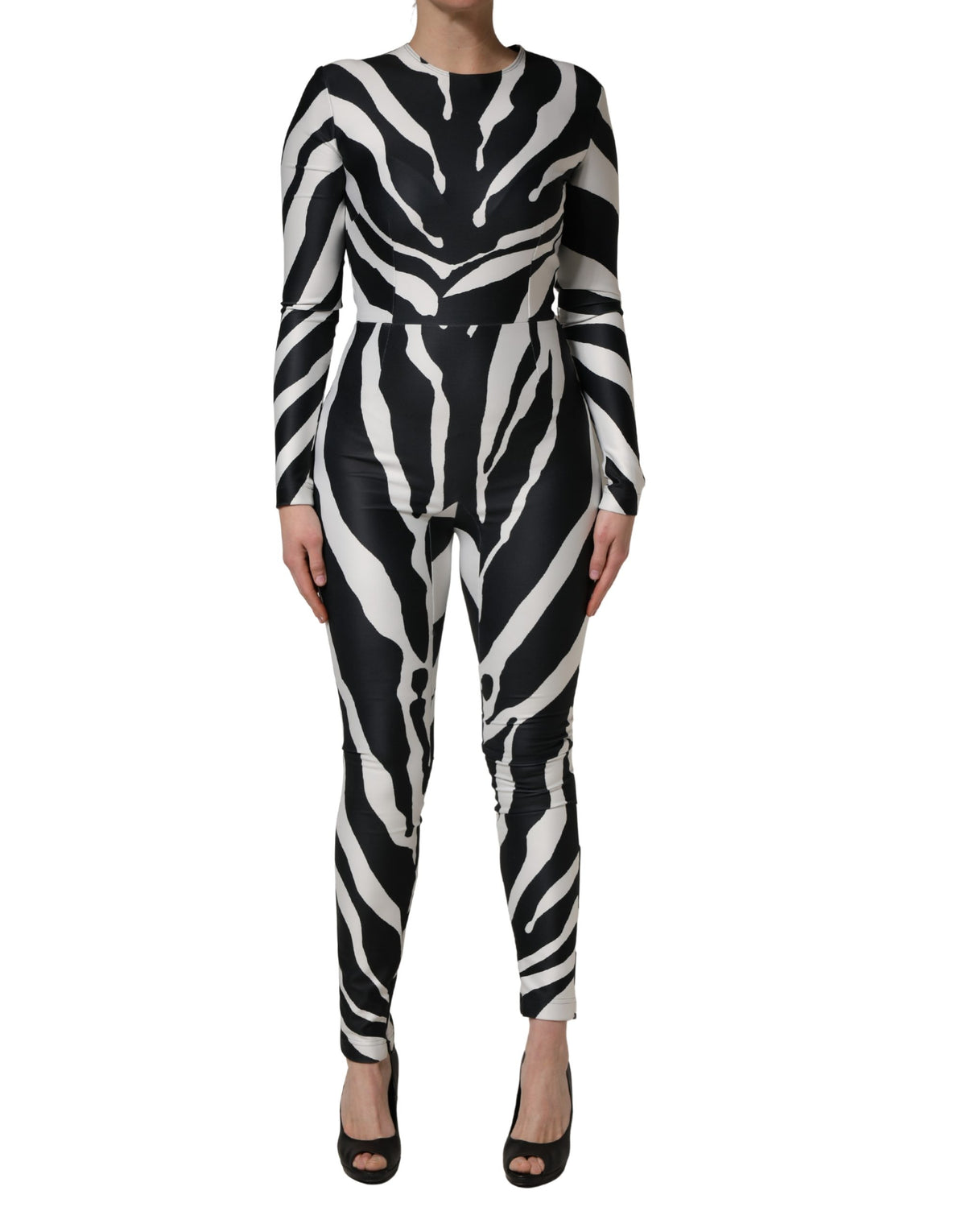 Dolce & Gabbana Play Women's Stretch Polyester One-Piece - Black White Zebra Patterned Print