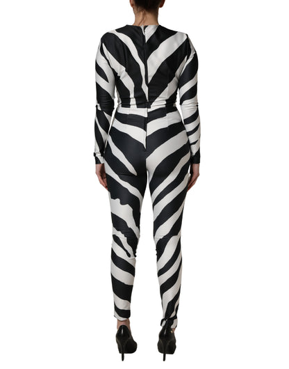 Dolce & Gabbana Play Women's Stretch Polyester One-Piece - Black White Zebra Patterned Print