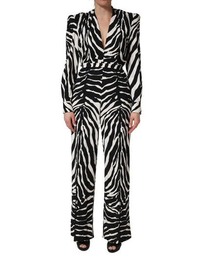 Dolce & Gabbana Play Women's Viscose Silk One-Piece - Black White Zebra Patterned Print