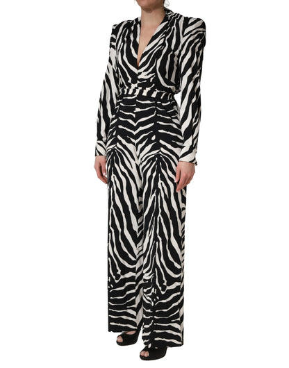 Dolce & Gabbana Play Women's Viscose Silk One-Piece - Black White Zebra Patterned Print