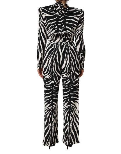 Dolce & Gabbana Play Women's Viscose Silk One-Piece - Black White Zebra Patterned Print