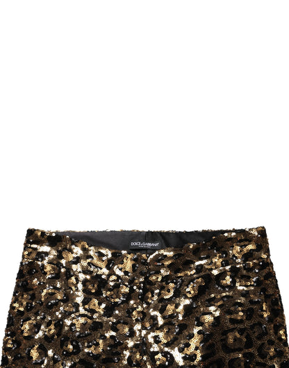 Dolce & Gabbana Women's Straight Mid Rise Polyester Silk & Sequins Casual Pants - Gold Leopard Print Patterned