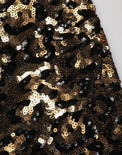 Dolce & Gabbana Women's Straight Mid Rise Polyester Silk & Sequins Casual Pants - Gold Leopard Print Patterned