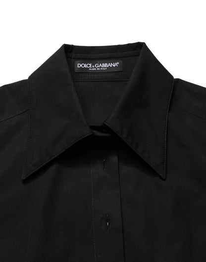 Dolce & Gabbana Black Cotton Sleeveless Collared Blouse Top