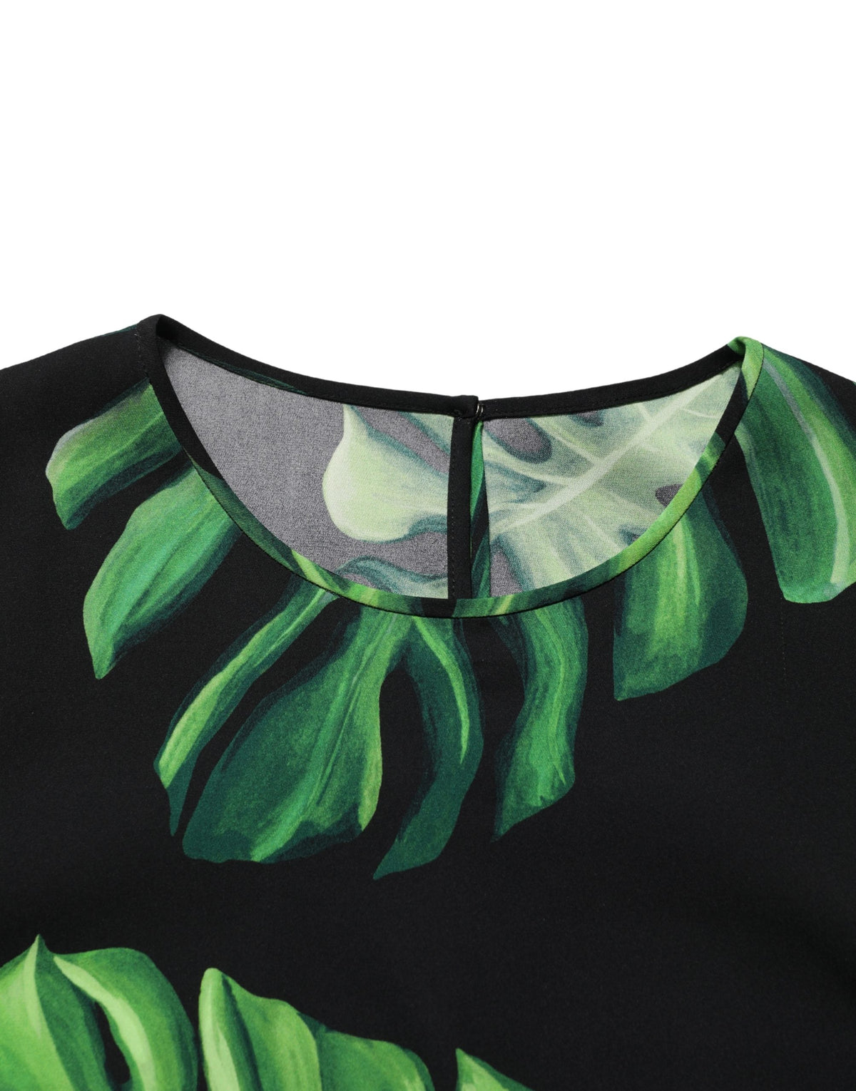 Dolce & Gabbana Women's Short-Sleeve Crew Neck Silk Blouse - Black Green Patterned Signature Print