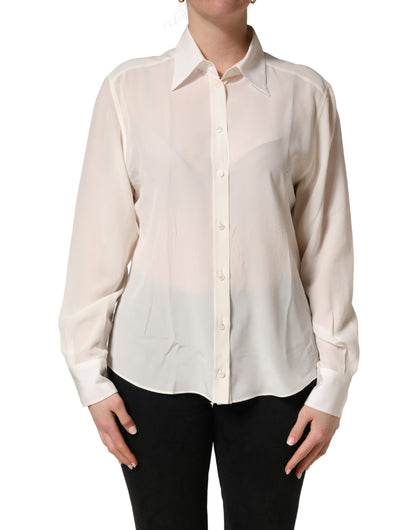 Dolce & Gabbana Women's Long-Sleeve Silk Dress Shirt - White