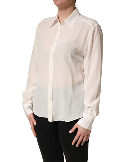 Dolce & Gabbana Women's Long-Sleeve Silk Dress Shirt - White