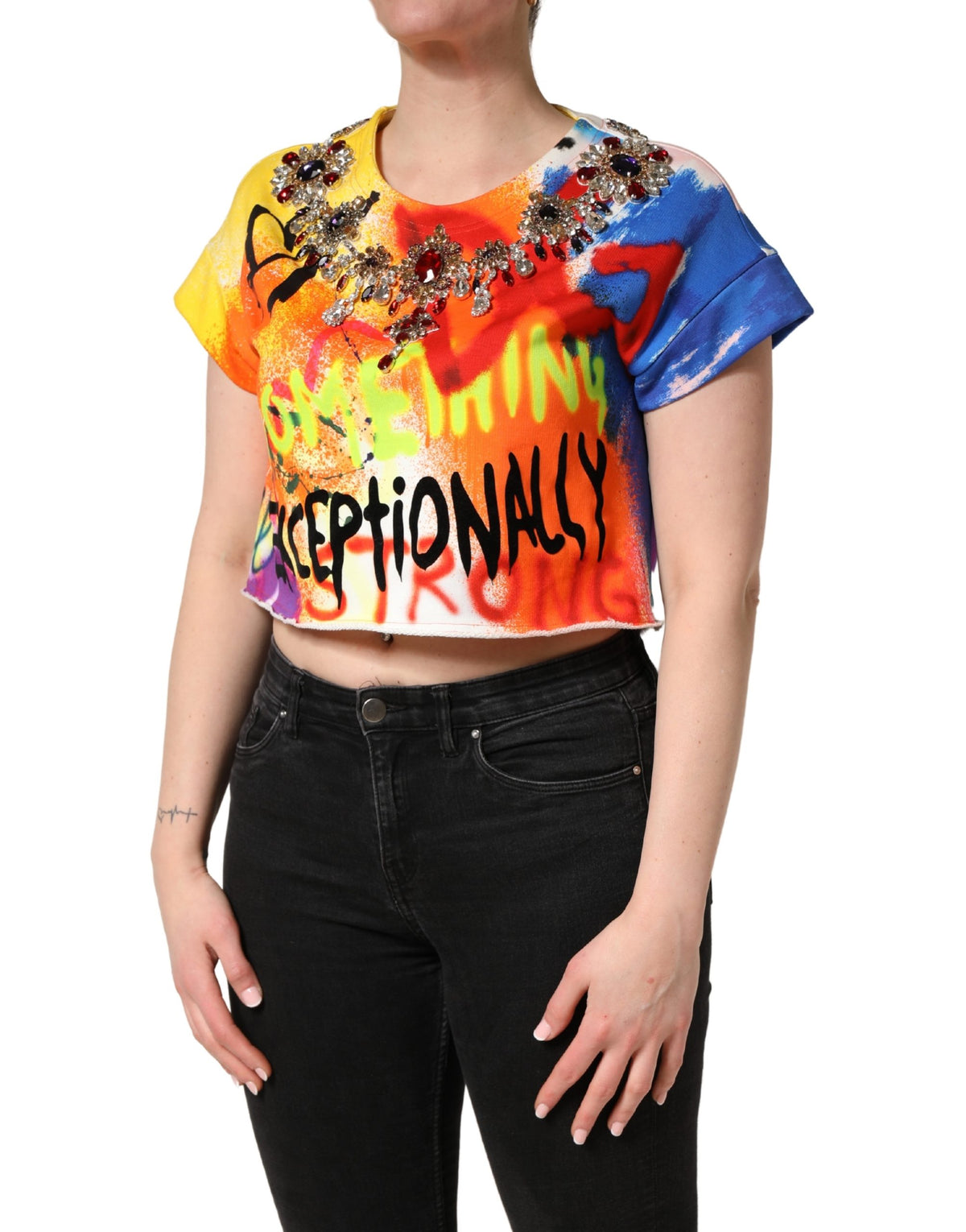 Dolce & Gabbana Women's Crop Top Cropped Round Neck Cotton Tank - Multicolor Patterned