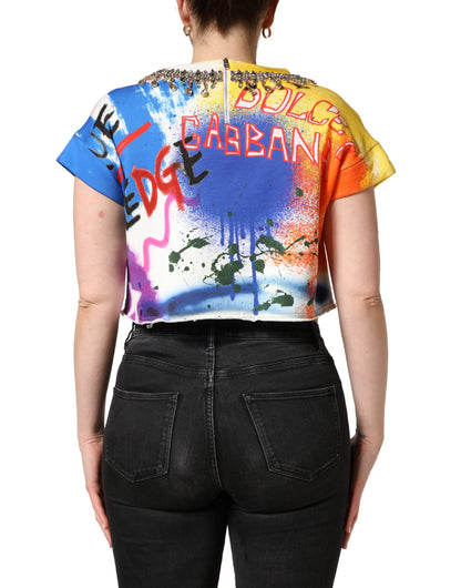 Dolce & Gabbana Women's Crop Top Cropped Round Neck Cotton Tank - Multicolor Patterned