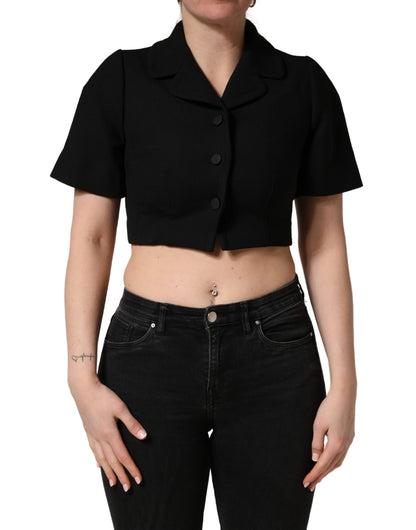 Dolce & Gabbana Women's Crop Top Cropped Polyester & Virgin Wool Tank - Black