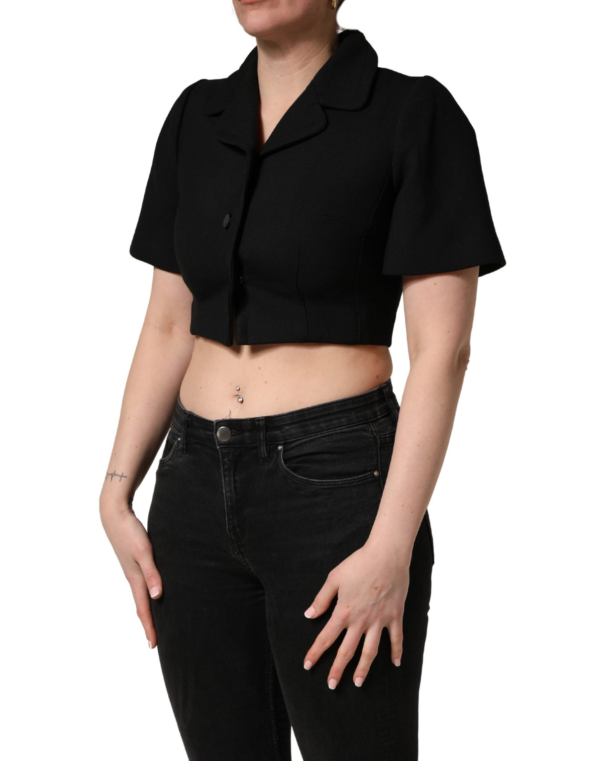 Dolce & Gabbana Women's Crop Top Cropped Polyester & Virgin Wool Tank - Black