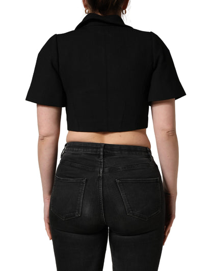 Dolce & Gabbana Women's Crop Top Cropped Polyester & Virgin Wool Tank - Black