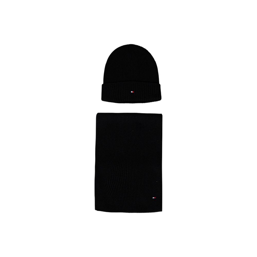 Beanie Hat by Tommy Hilfiger for men in cashmere cotton blend black presents a urban-chic silhouette, artfully capturing the essence of the urban-chic Cashmere Cotton Blend Beanie Hat design for a sophisticated look.