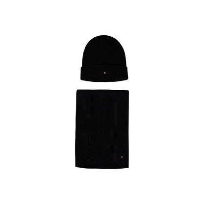 Beanie Hat by Tommy Hilfiger for men in cashmere cotton blend black presents a urban-chic silhouette, artfully capturing the essence of the urban-chic Cashmere Cotton Blend Beanie Hat design for a sophisticated look.