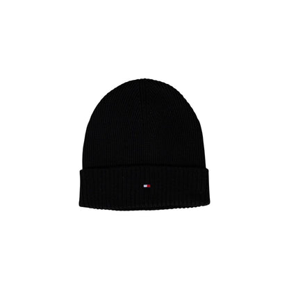Beanie Hat by Tommy Hilfiger for men in cashmere cotton blend black features a refined silhouette, showcasing the refined design of the Cashmere Cotton Blend Beanie Hat for a sophisticated look.