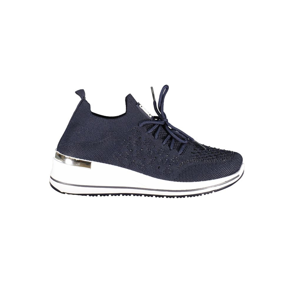 Athletic Sneakers by Laura Biagiotti for women in polyester & polyurethane blue showcases a architectural silhouette, artfully capturing the essence of the Women's Athletic Polyester & Polyurethane Sneakers with its signature architectural athletic style construction.