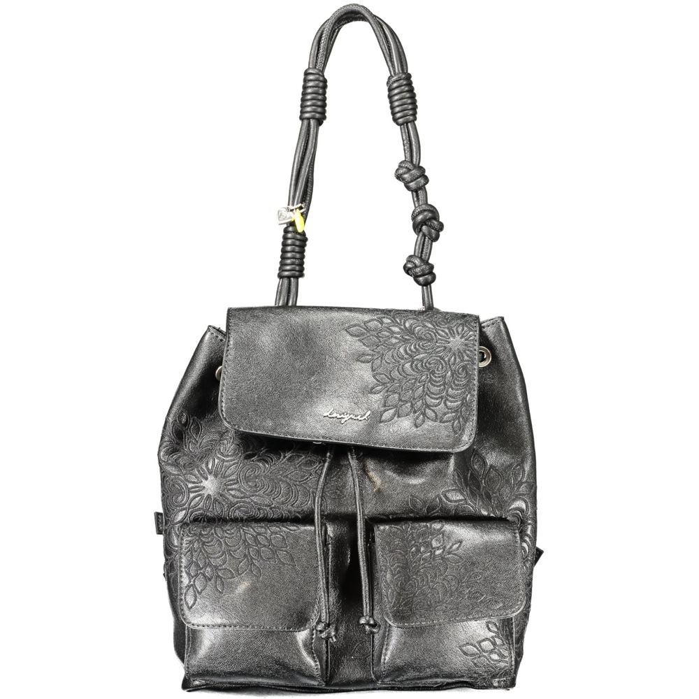 Mini Drawstring Backpack by Desigual for women in polyethylene black & signature presents a stately Sierra Prisa Polyethylene Mini Drawstring Backpack design, showcasing a secure snap & drawstring with ample external-pockets & internal-pockets and versatile handle, backpack-strap & adjustable-strap for a stately finish.