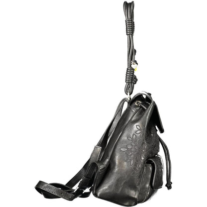 Mini Drawstring Backpack by Desigual for women in polyethylene black & signature showcases a stately Sierra Prisa Polyethylene Mini Drawstring Backpack design, featuring a secure snap & drawstring with stately external-pockets & internal-pockets and versatile handle, backpack-strap & adjustable-strap.